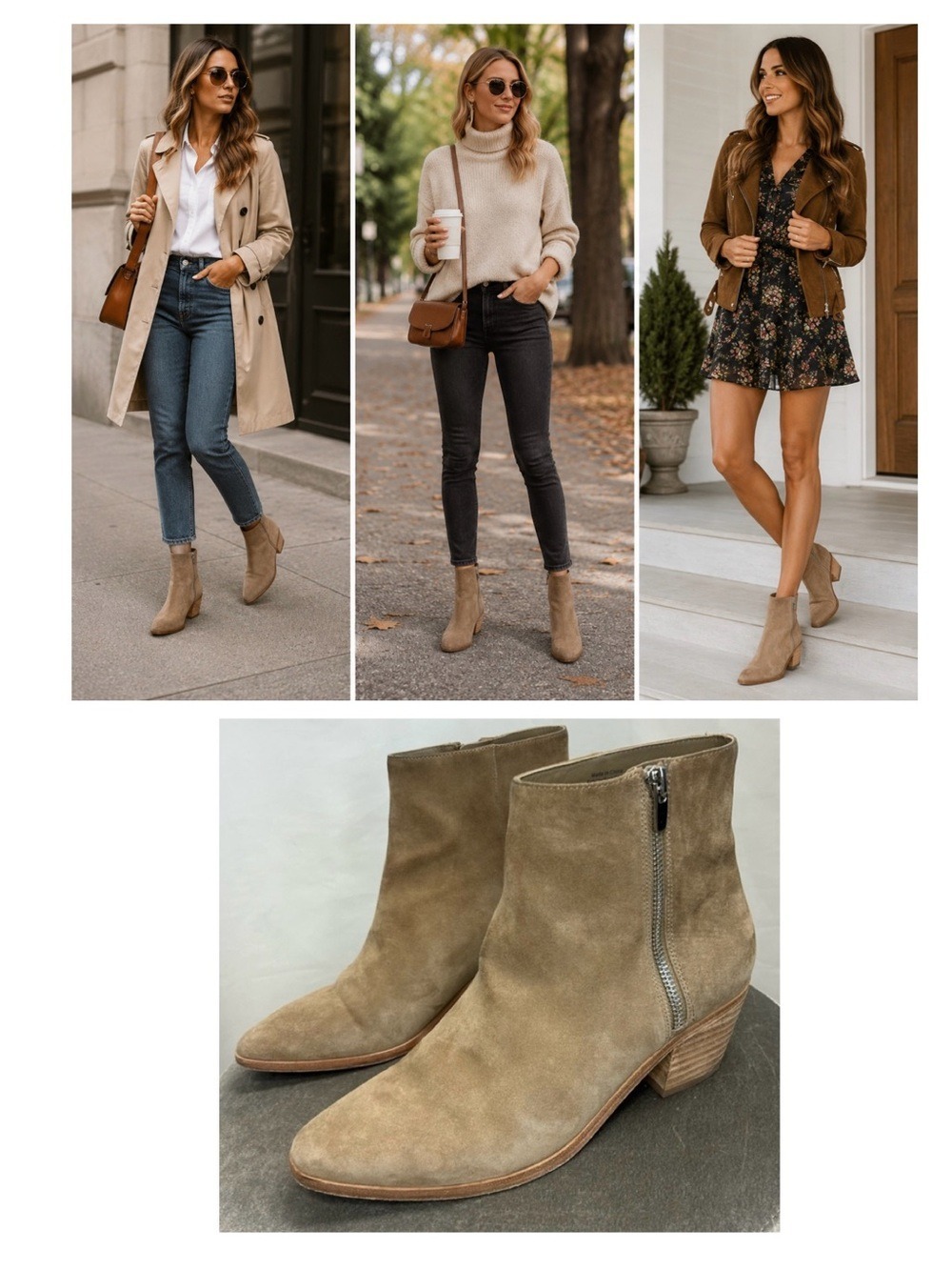 Nordstrom sand beige tan brown suede zippered ankle bootie Sz 38